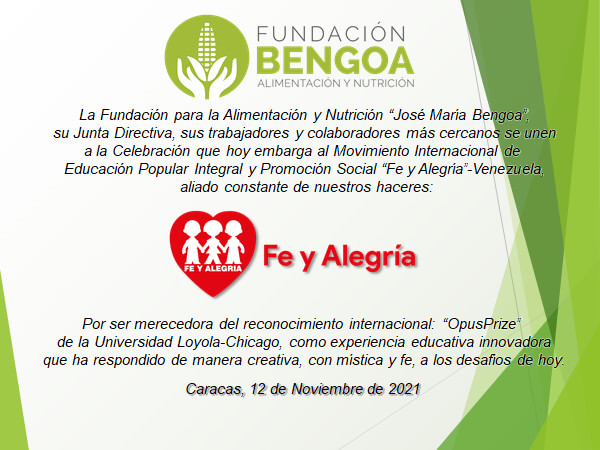 Reconocimiento internacional a Fe y Alegría